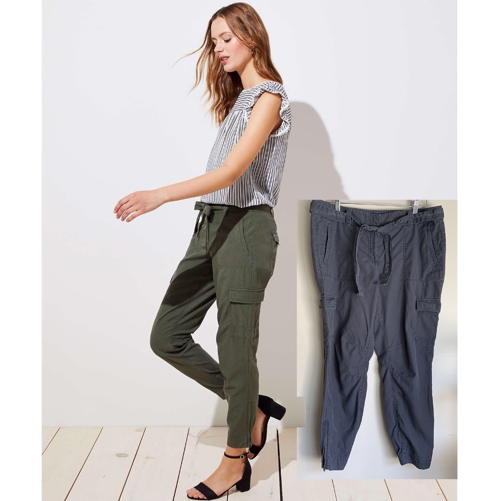 Ann Taylor LOFT Belted Gray Cargo Pants 12P